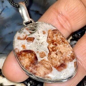 Brown Dotted Garnet in Limestone Pendant 2 1/4”